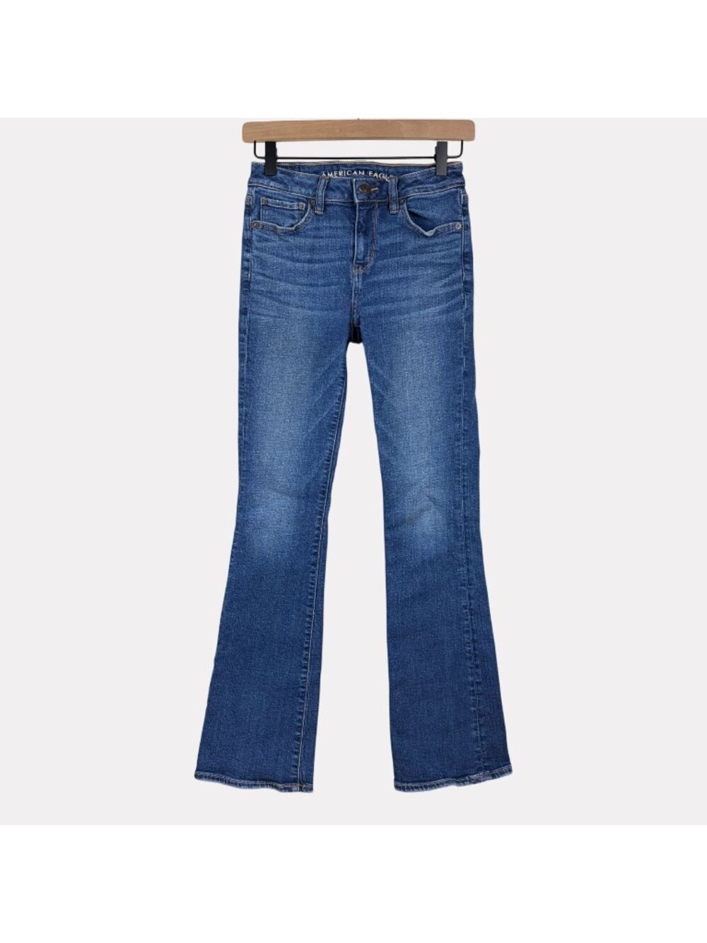 American Eagle Kick Boot Jeans Womens 2 Medium Wash Blue Stretch Zip Fly
